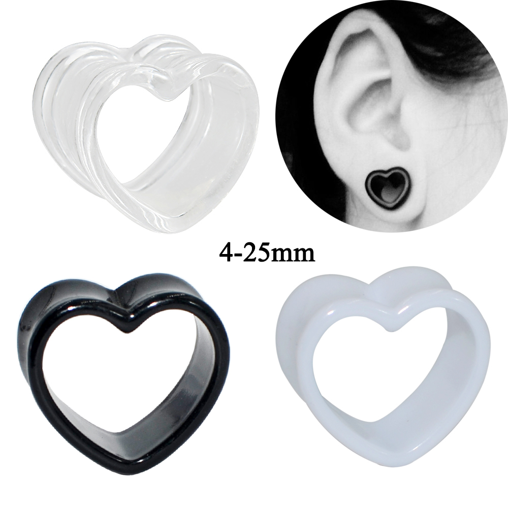 Body Jewelry Ear Gauges - Acrylic Love Black White Heart shaped