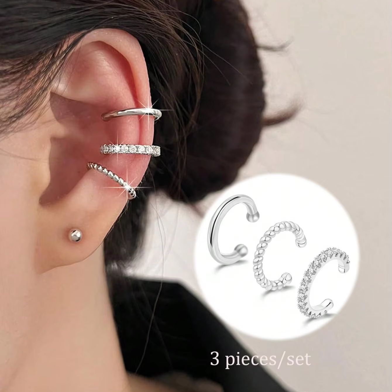 3 Pcs Ear Cuff Earrings for Wo - Body Jewelry Hypoallergenic 评论和价格