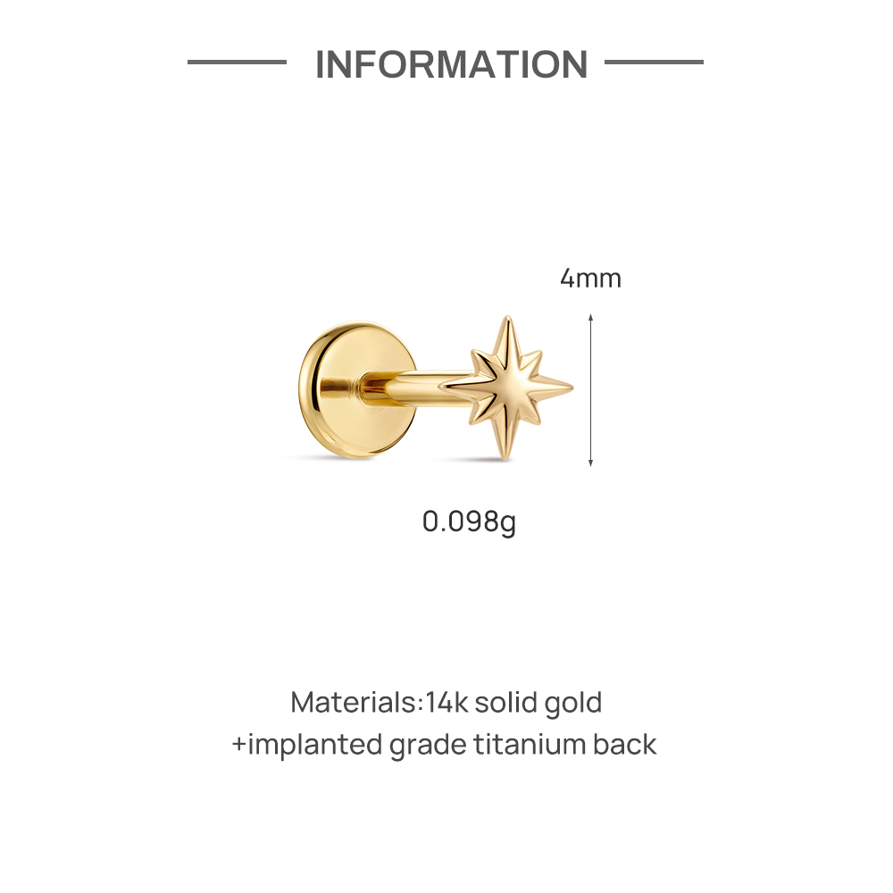 CANNER 1PC 14K Solid Gold Eigh - Body Jewelry Hypoallergenic 评论和价格
