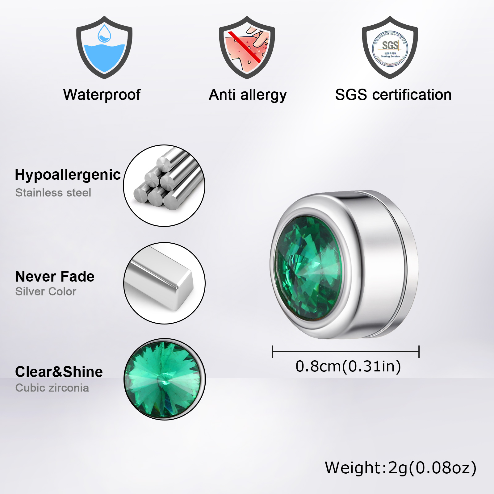 Vnox Magnetic Zircon Stud Earr - Body Jewelry Hypoallergenic 评论和价格