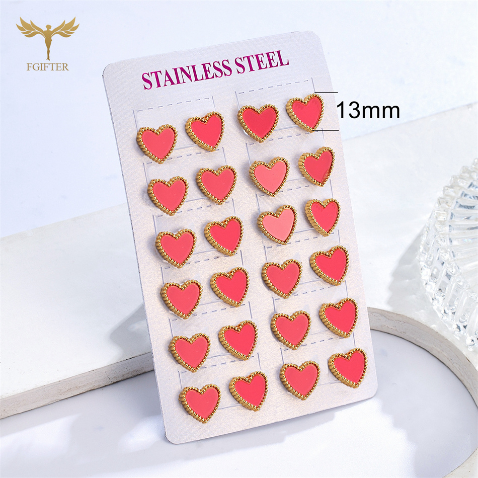 12 Pairs Lot Heart Stud Earrin - Body Jewelry Hypoallergenic 评论和价格