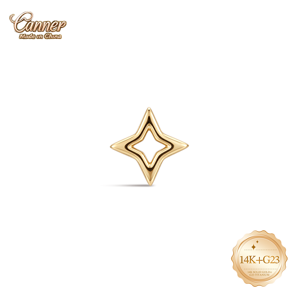 CANNER 14K Solid Gold Hollow S - Body Jewelry Hypoallergenic 评论和价格