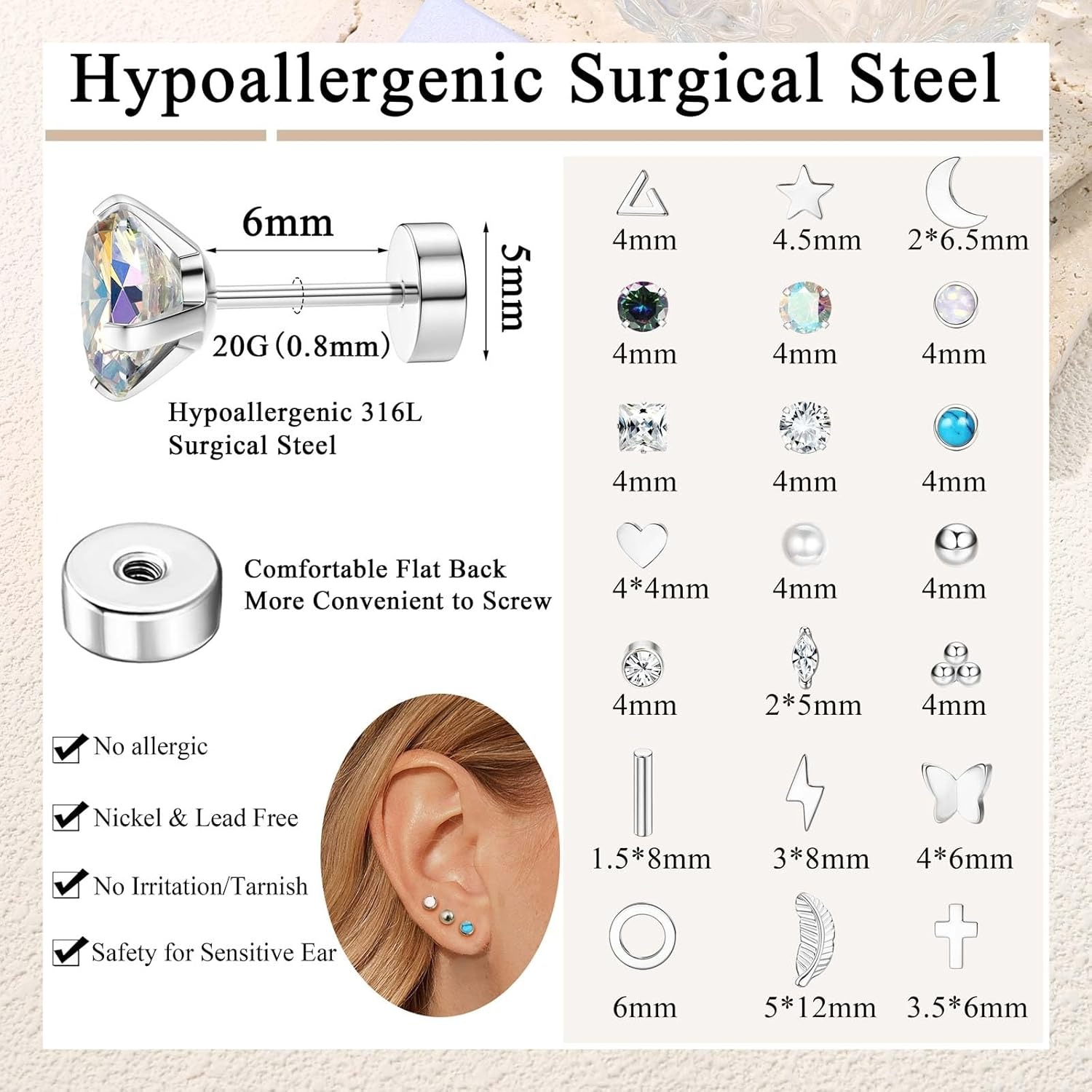 Florideco 1Pair Hypoallergenic - Body Jewelry Hypoallergenic 评论和价格