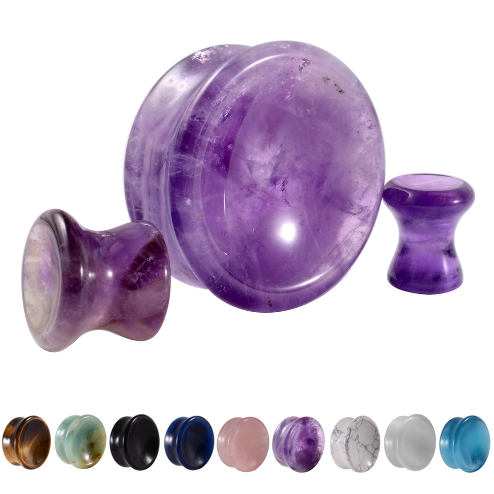 Pair Stone Ear Gauges Double F - Body Jewelry Ear Gauges 评论和价格